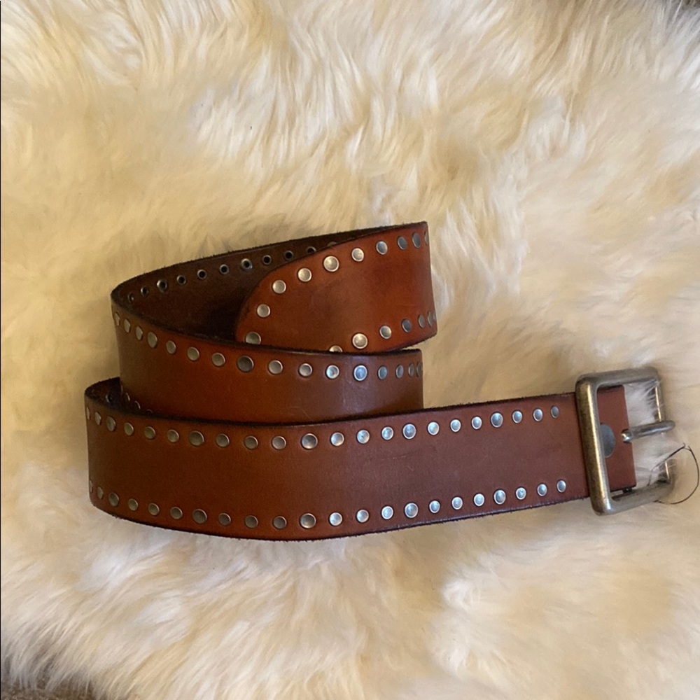 Brown Leather Belt with Silver Buckle size XS about 36.5 inches